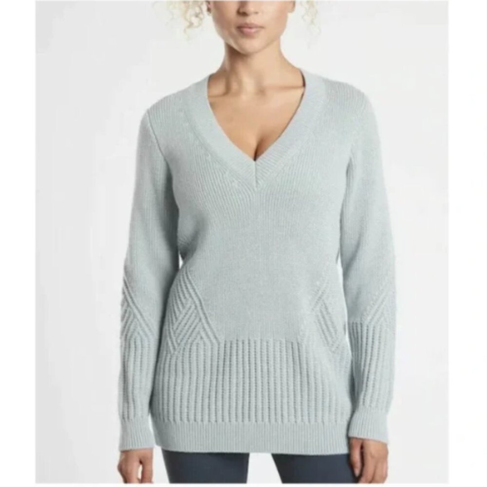 Athleta Women's Sz M Blue V-Neck Sweater Teton Knit Soft